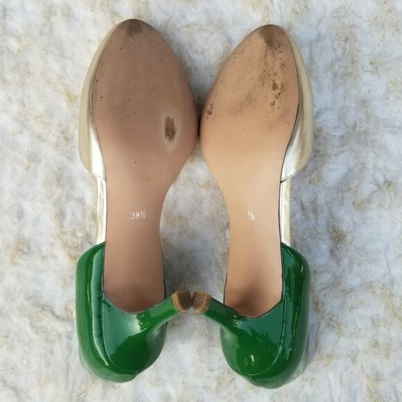 Green & Gold Heels Patent Metallic Leather Pumps TwoTone Shoes Prey Size EU 38.5 - Picture 6 of 11